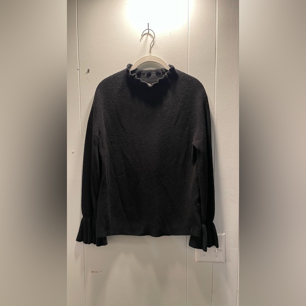 Banana Republic Black Mock Neck Ruffled Sweater w/ Bell Sleeves - Size Medium